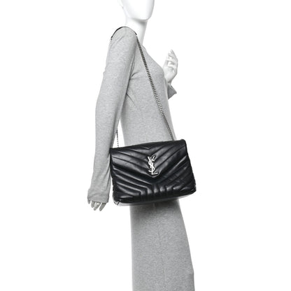 Saint Laurent Calfskin Y Quilted Monogram Medium Loulou Chain Satchel Black 2 of 9
