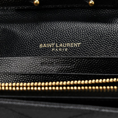 Saint Laurent Grain De Poudre Matelasse Chevron Monogram Chain Wallet Black 7 of 10