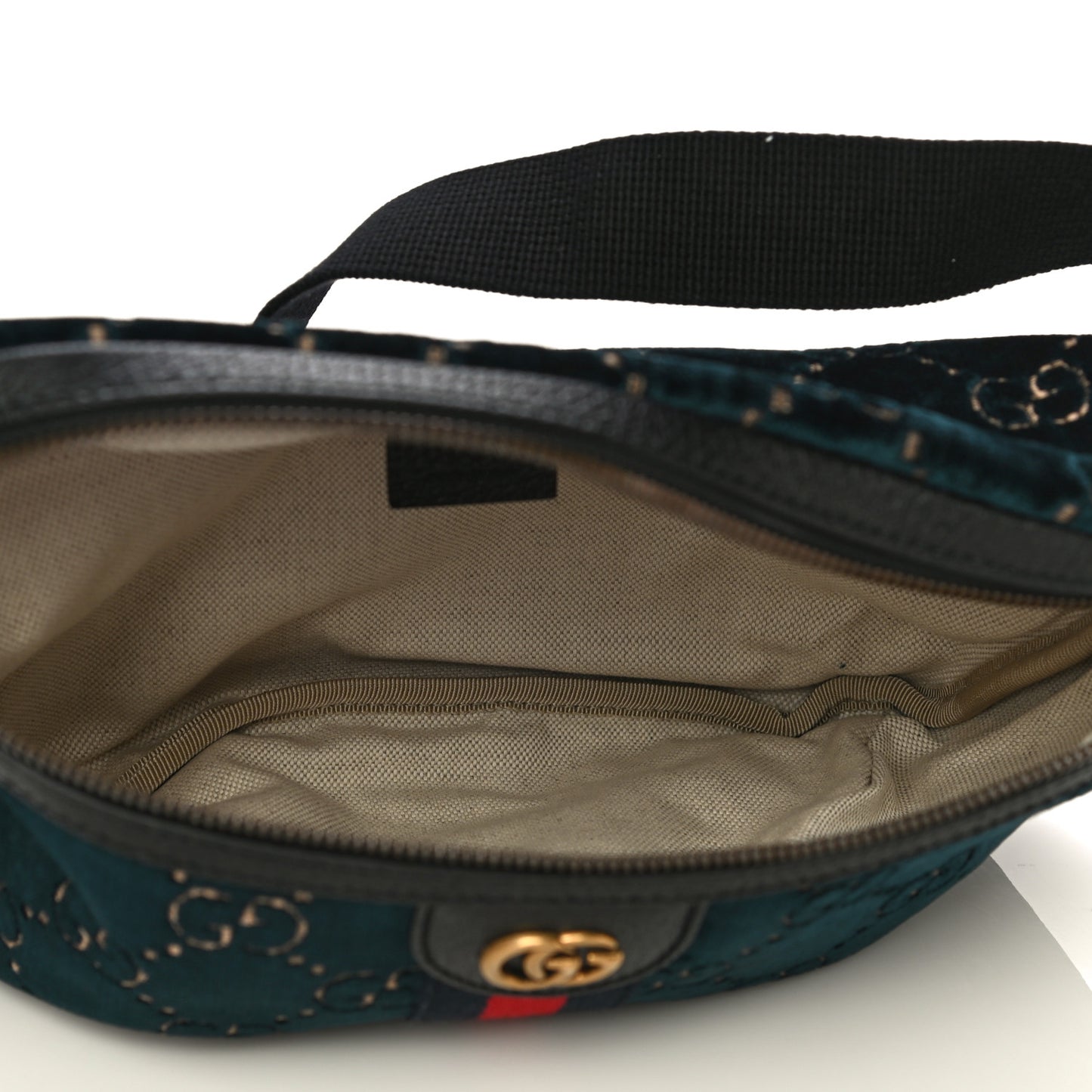 Velvet GG Monogram Web Belt Bag Blue Beige