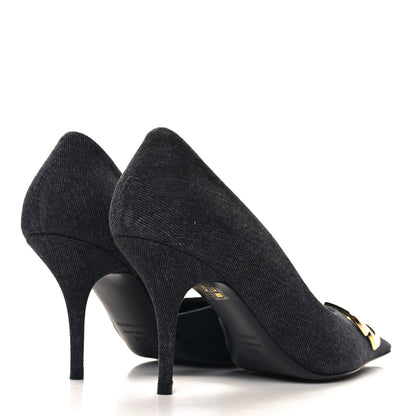 Balenciaga Denim BB D'Orsay Pointed Toe Knife 80mm Pump 39.5 Black 5 of 10