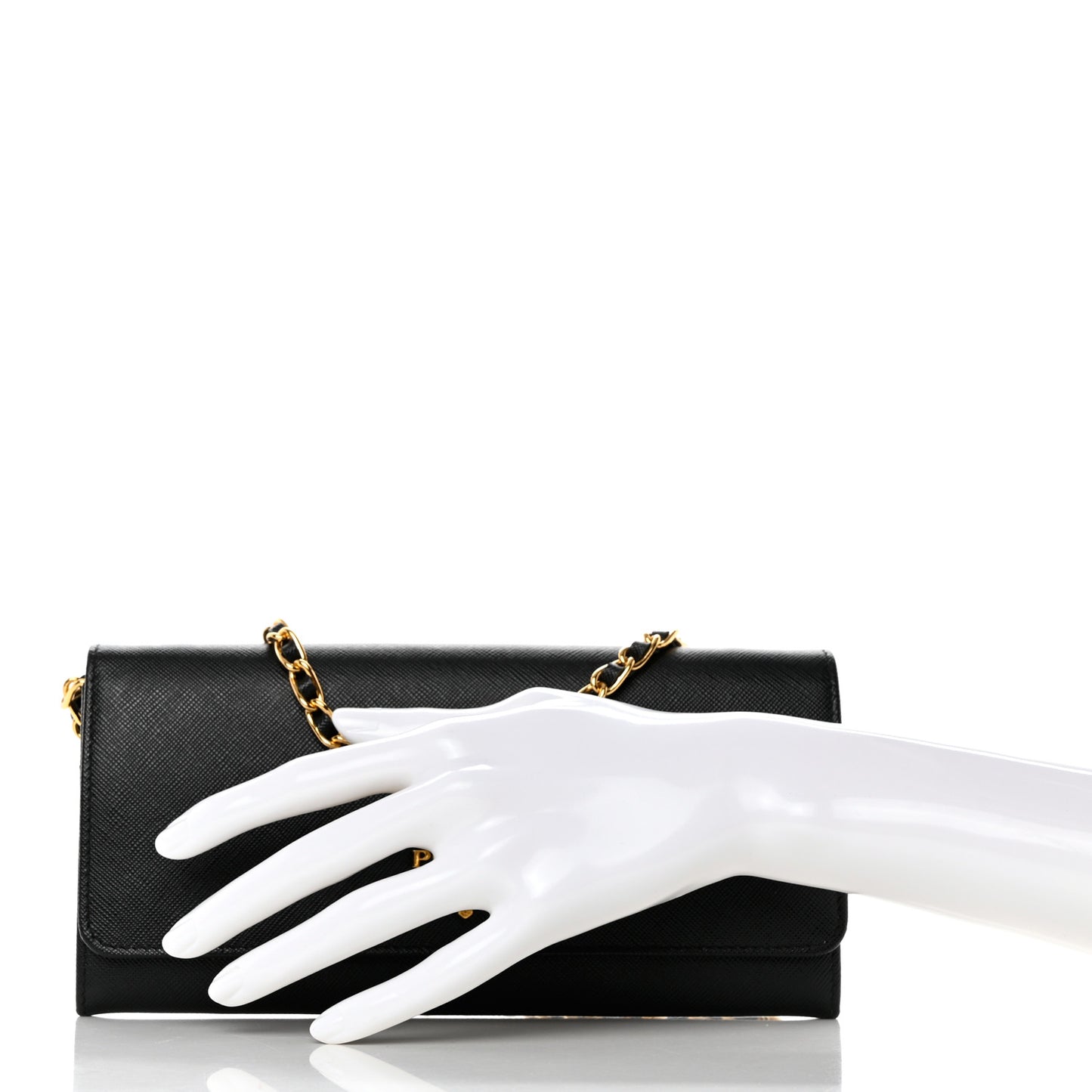 Saffiano Metal Oro Chain Wallet Black