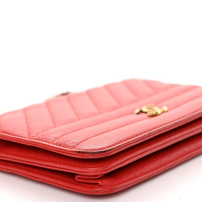 Chanel Goatskin Diagonal Quilted Wallet On Chain WOC Red 9 of 12