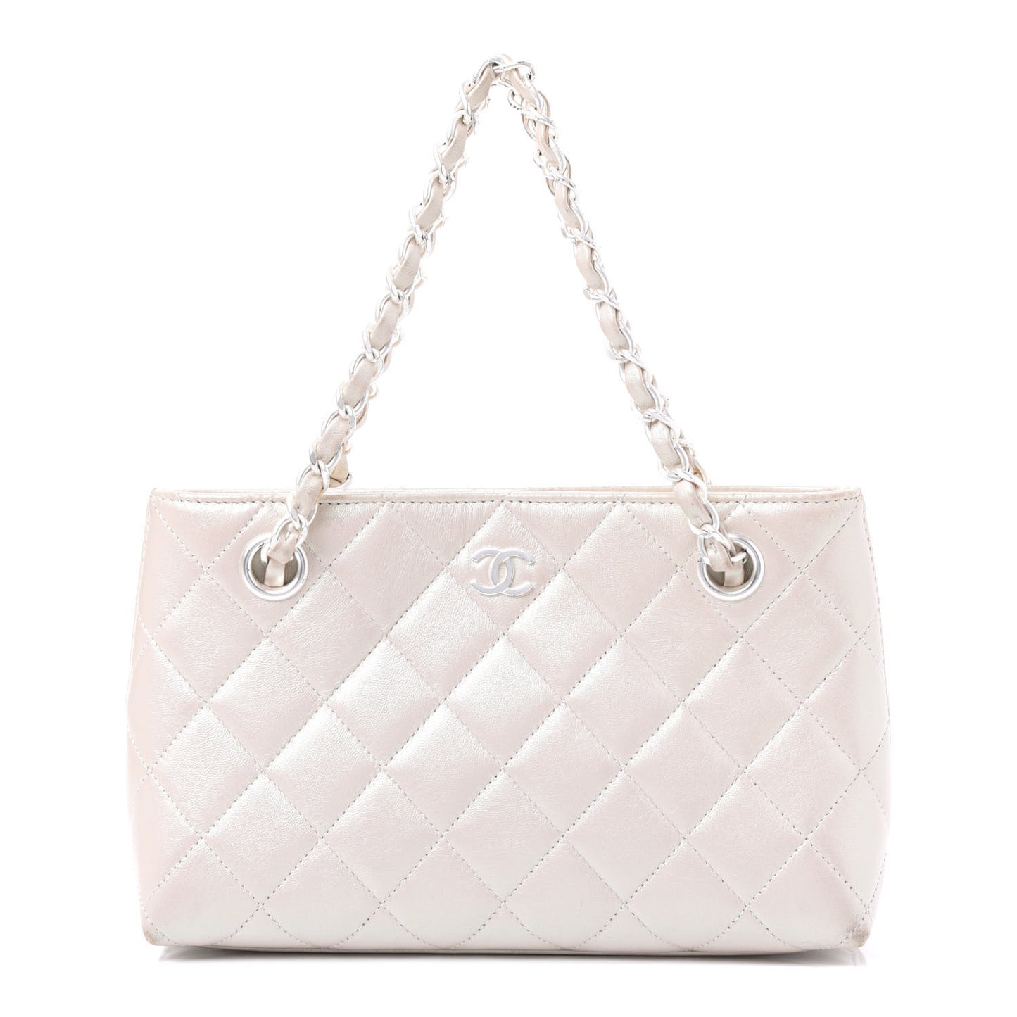 Iridescent Lambskin Quilted Pochette White