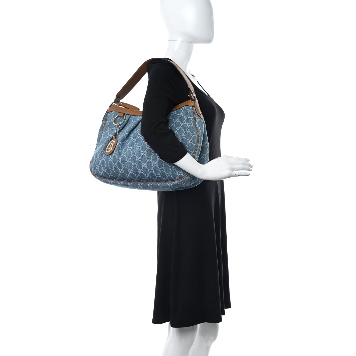 Gucci Denim Monogram Medium Sukey Hobo Blue 2 of 12