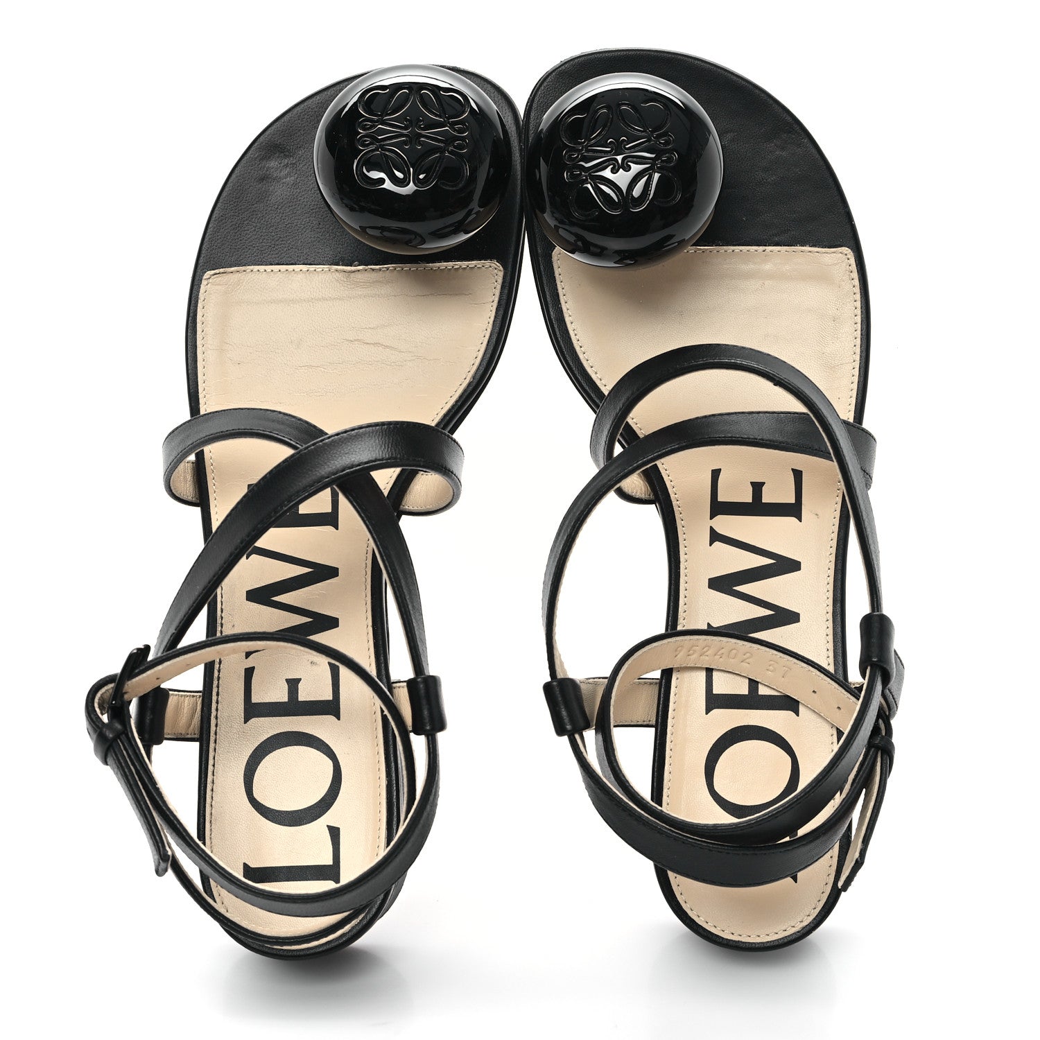 Loewe Calfskin Paula's Ibiza Pebble Toe Post Calle Sandals 37 Black 2 of 9