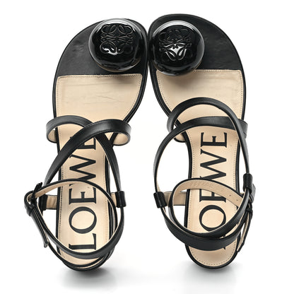 Loewe Calfskin Paula's Ibiza Pebble Toe Post Calle Sandals 37 Black 2 of 9