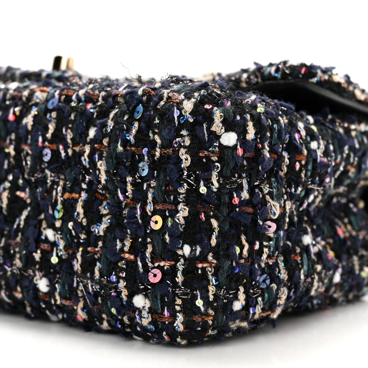 Glittered Tweed Quilted Mini Rectangular Flap Navy Blue Mulitcolor