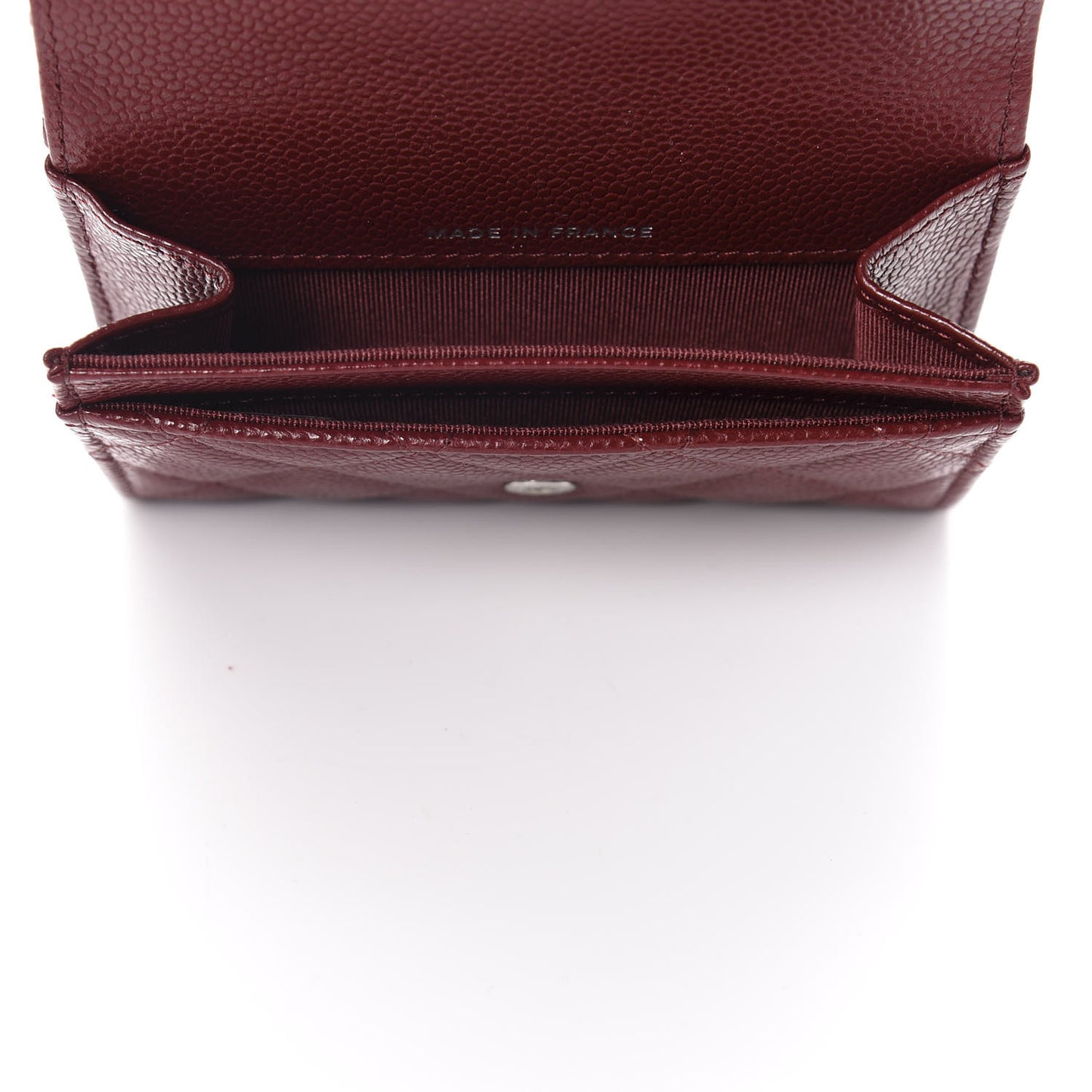 Caviar Quilted Flap Card Holder Wallet Dark Red