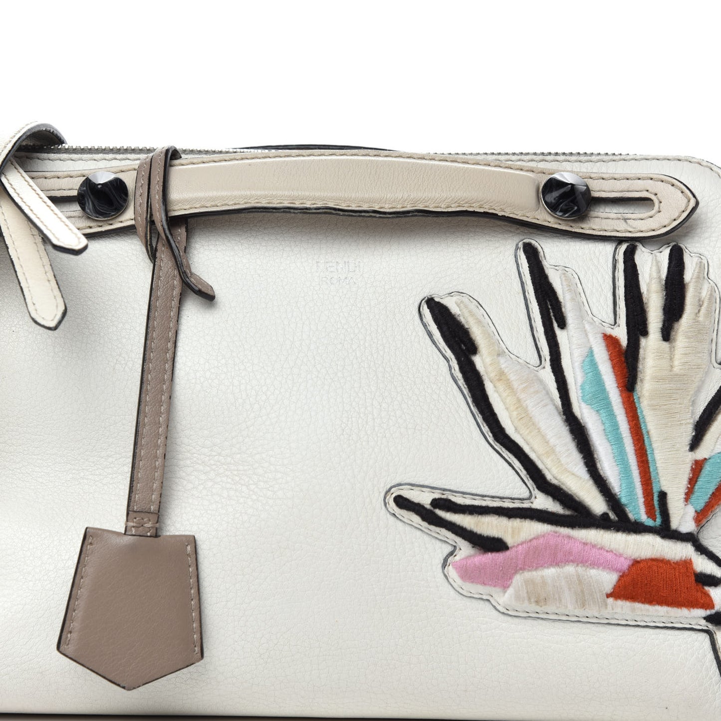 Vitello Dolce Bird of Paradise Embroidered Medium By The Way Boston Bag White Ice Multicolor