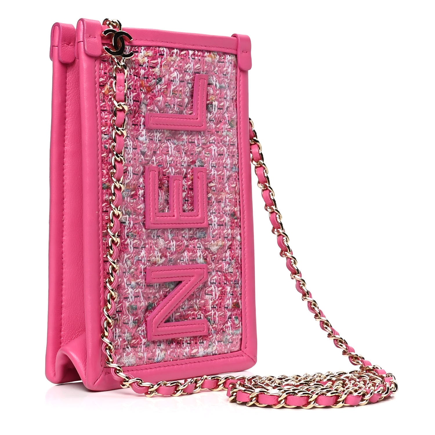 Chanel Tweed PVC Lambskin Clutch With Chain Pink 2 of 6