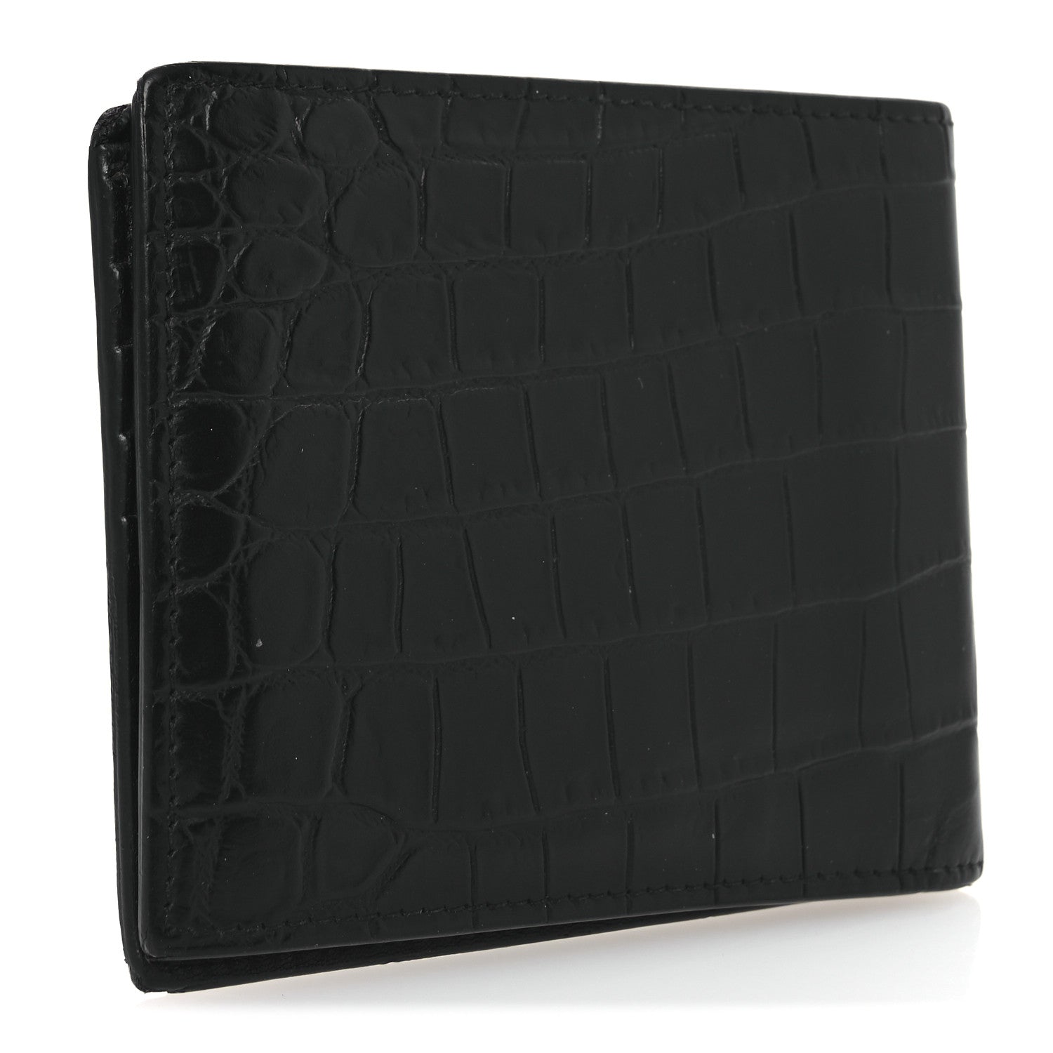 Saint Laurent Calfskin Crocodile Embossed Tiny Cassandre East West Wallet Black 3 of 9