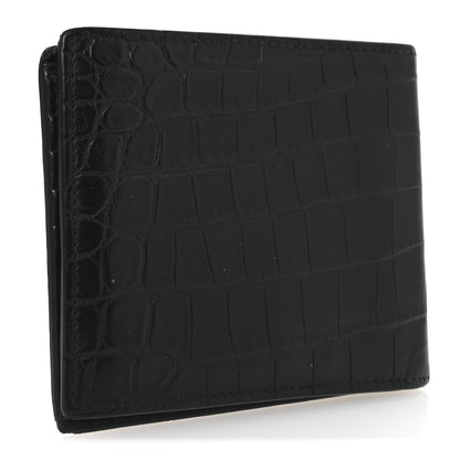 Saint Laurent Calfskin Crocodile Embossed Tiny Cassandre East West Wallet Black 3 of 9