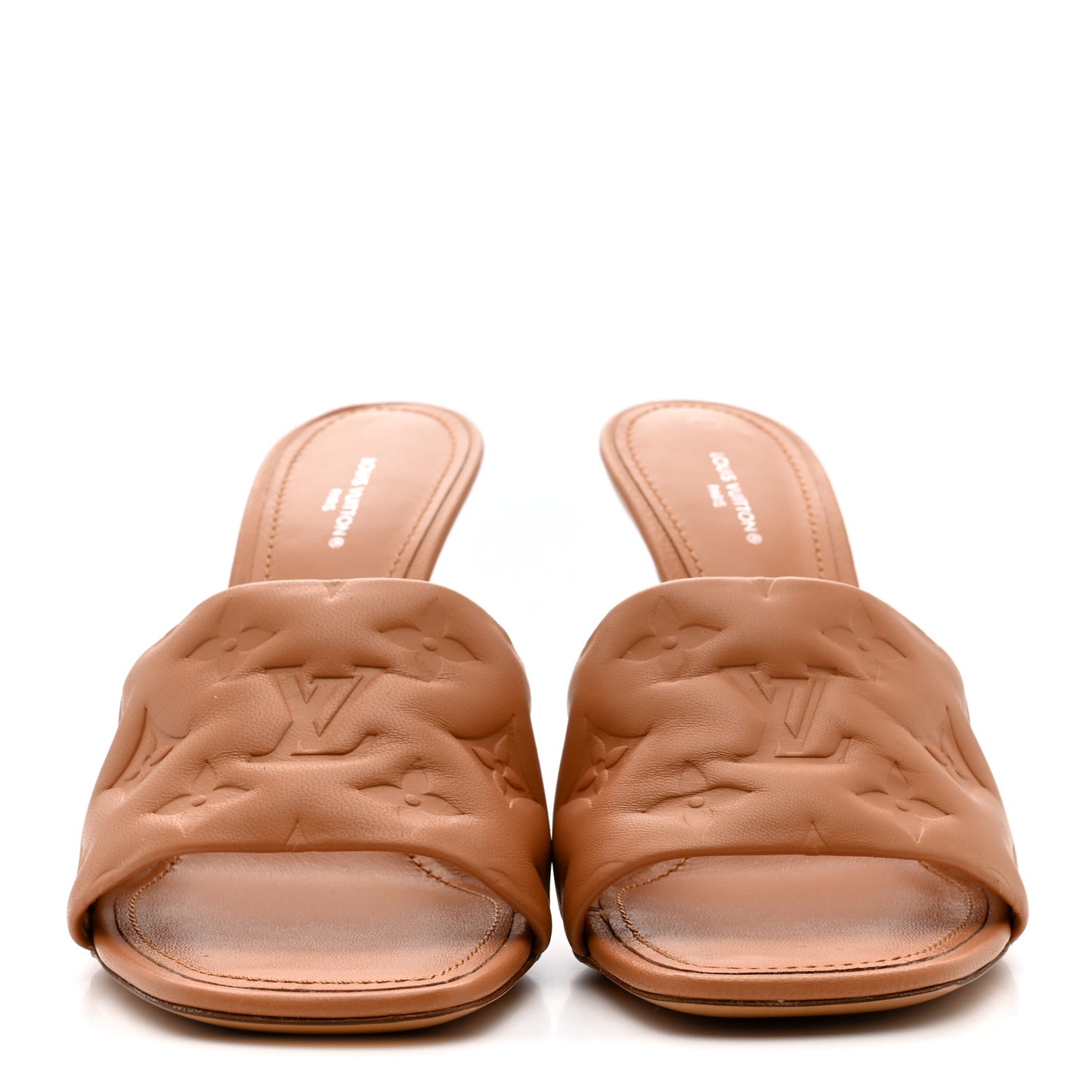 Lambskin Embossed Monogram Revival Mules 39 Peche Beige