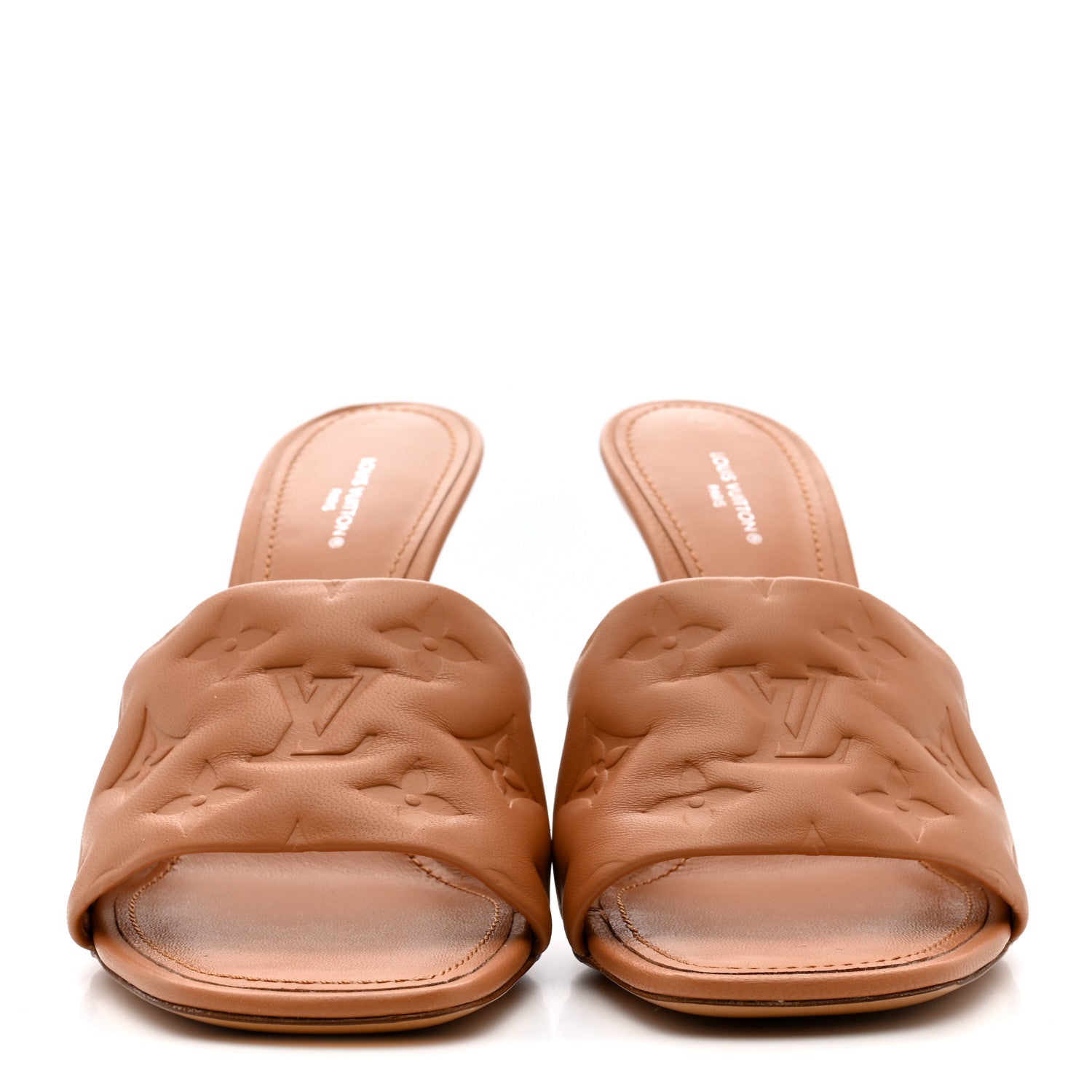 Louis Vuitton Lambskin Embossed Monogram Revival Mules 39 Peche Beige 3 of 9