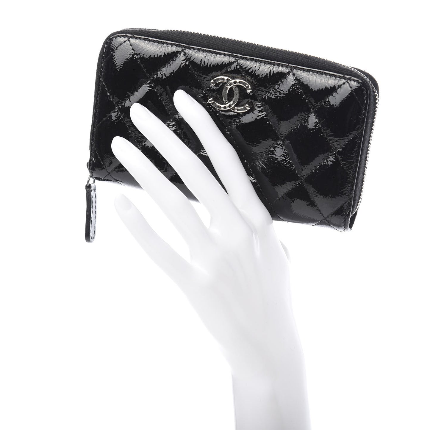 Patent Goatskin Paris Dallas Zip Around Wallet Black