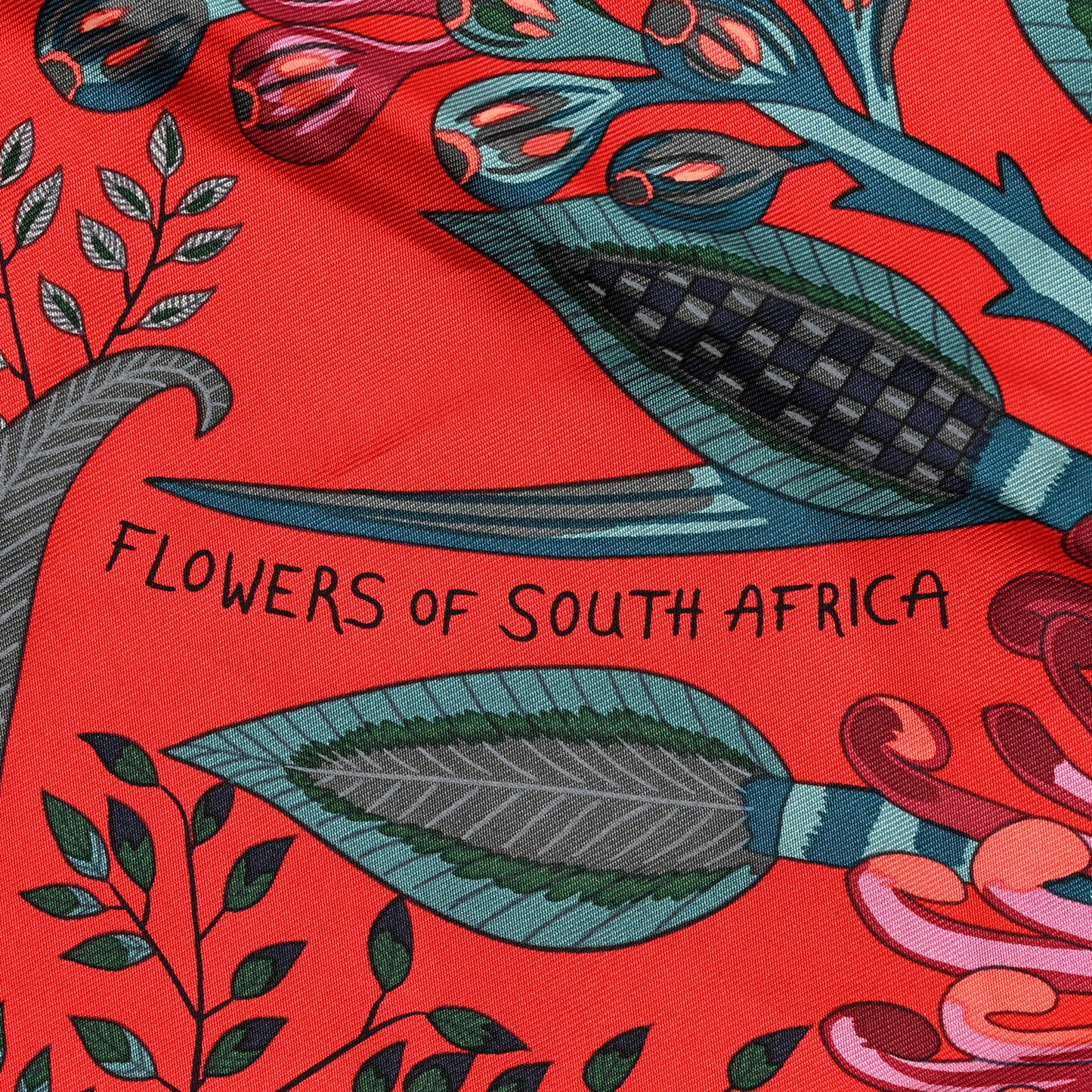Silk Flowers of South Africa Scarf 90 Rouge Vert Ciel