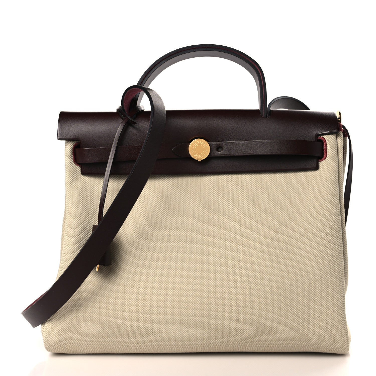 Hermes Military Toile Vache Hunter Herbag Zip Retourne 31 PM Beton Rouge Sellier 3 of 9