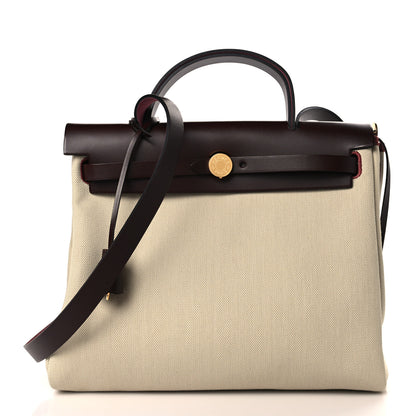 Hermes Military Toile Vache Hunter Herbag Zip Retourne 31 PM Beton Rouge Sellier 3 of 9