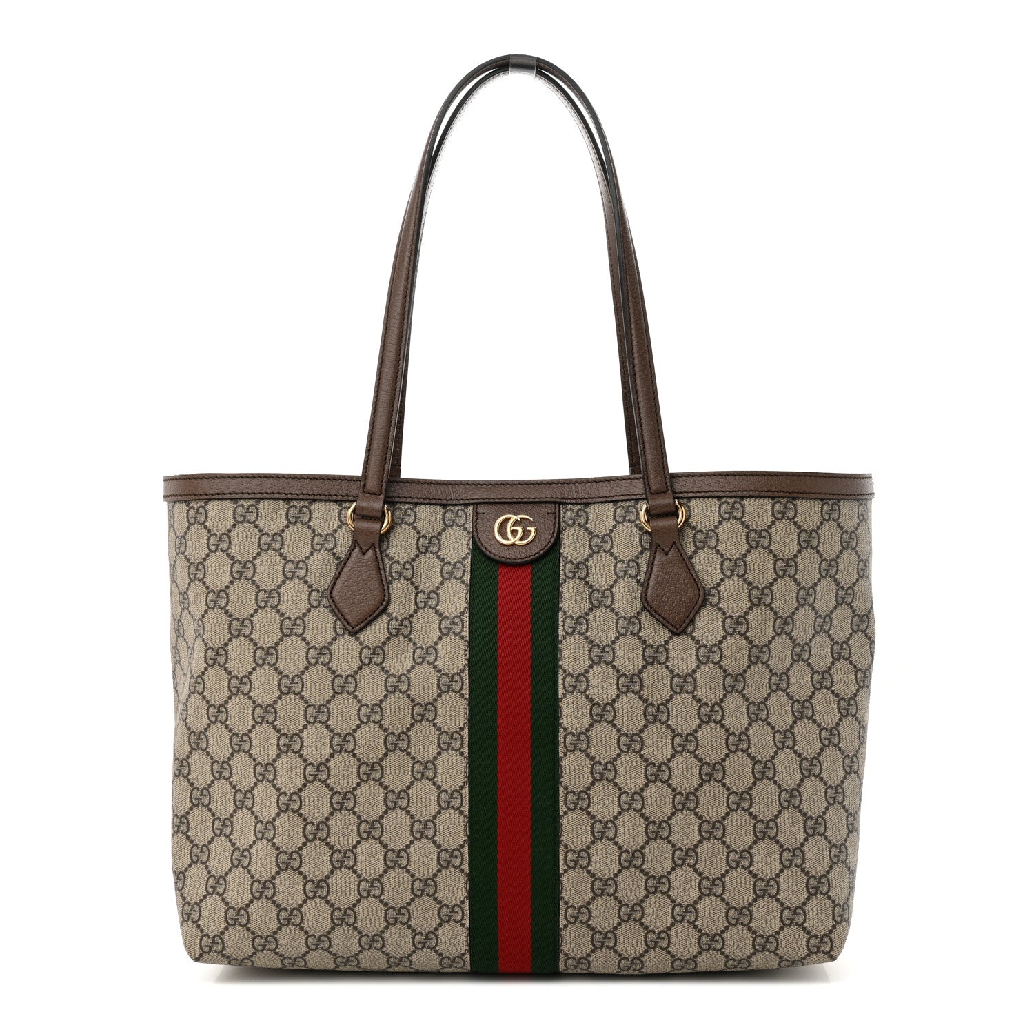 Gucci GG Supreme Monogram Textured Calfskin Web Medium Ophidia Shopping Tote Beige Ebony New Acero 1 of 10