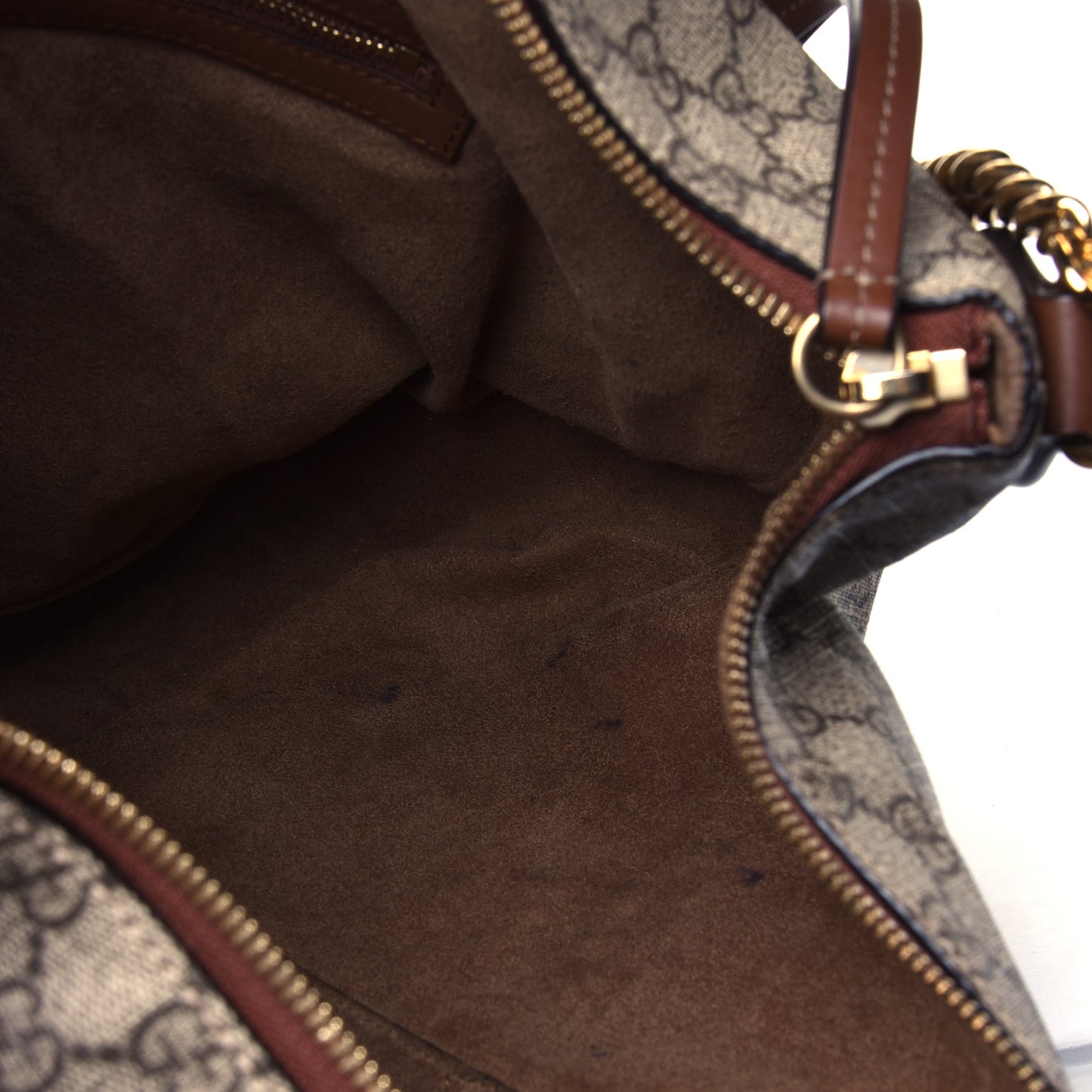 GG Supreme Monogram Large Linea A Hobo Light Brown