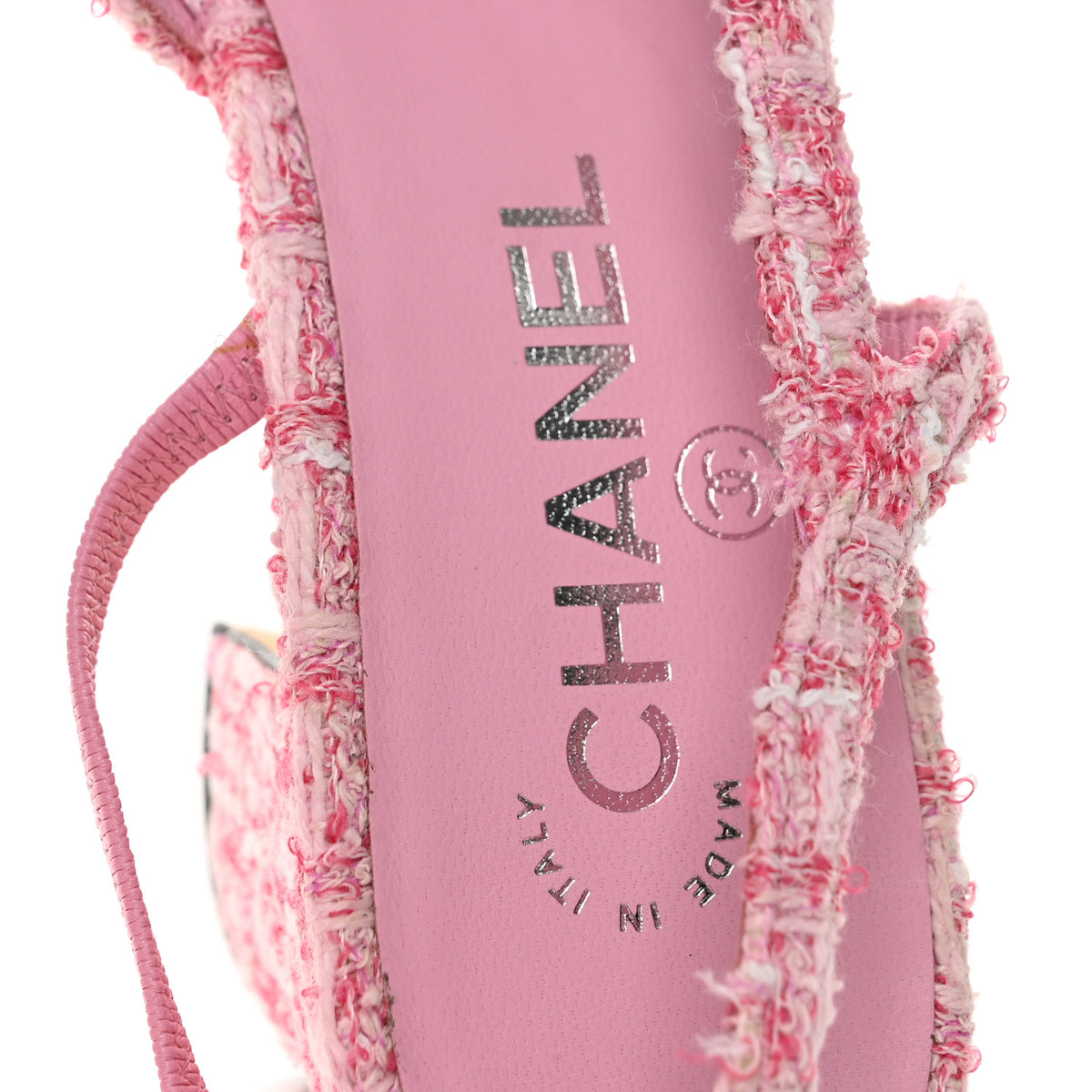 Chanel Tweed Grosgrain Cap Toe CC Slingback Pumps 40 Pink Black 8 of 10