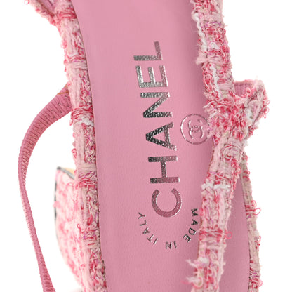 Chanel Tweed Grosgrain Cap Toe CC Slingback Pumps 40 Pink Black 8 of 10