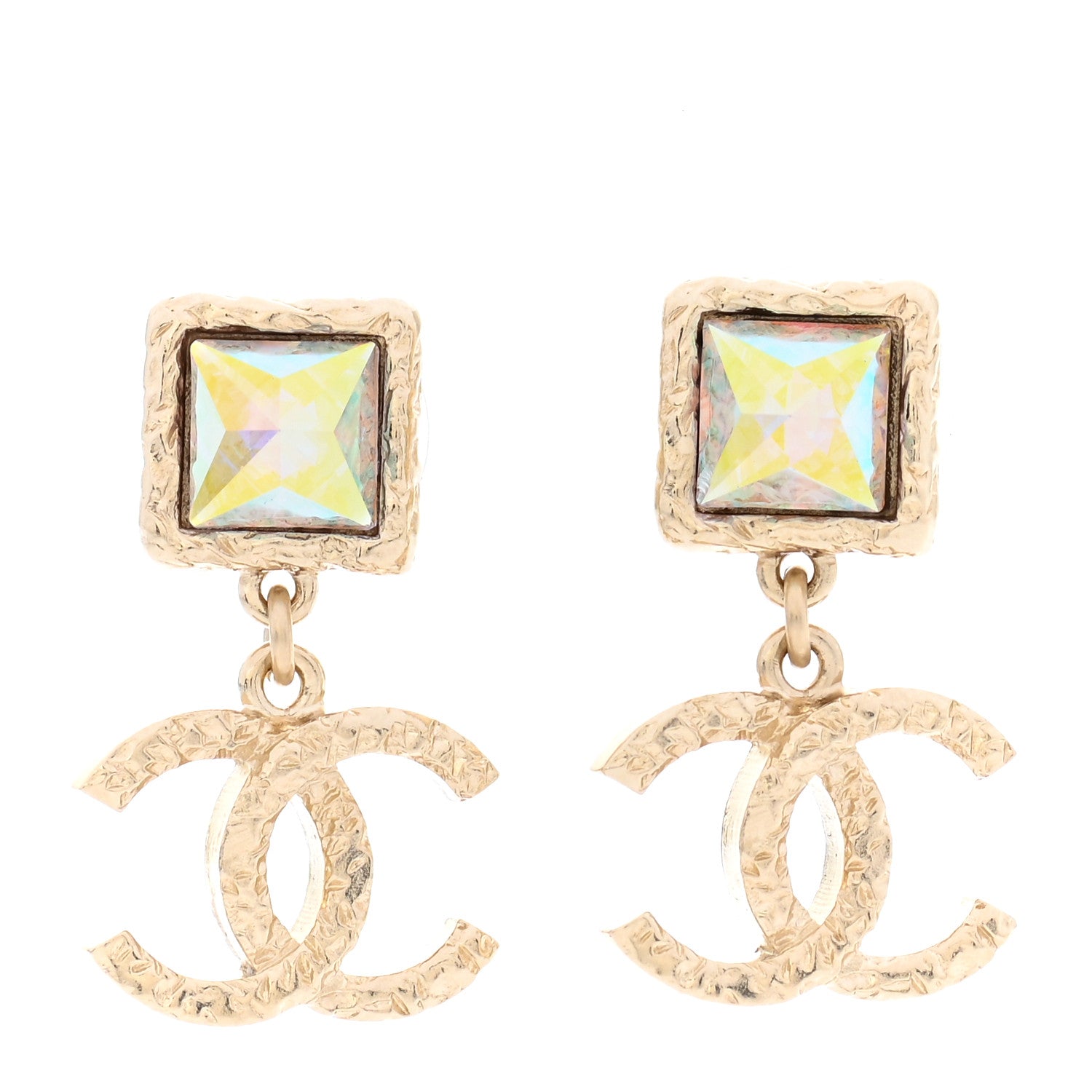 Chanel Iridescent Baguette Crystal CC Drop Earrings Gold 1 of 5
