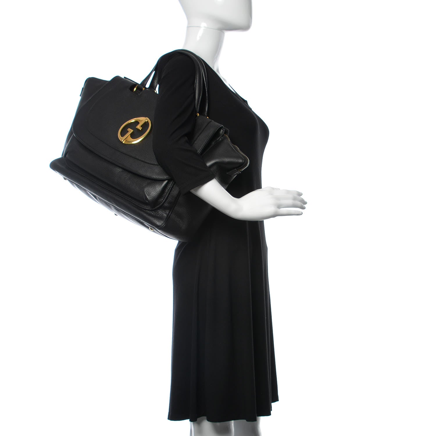 Gucci Pebbled Calfskin Medium 1973 Top Handle Satchel Black 1 of 14