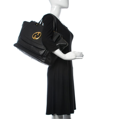 Gucci Pebbled Calfskin Medium 1973 Top Handle Satchel Black 1 of 14
