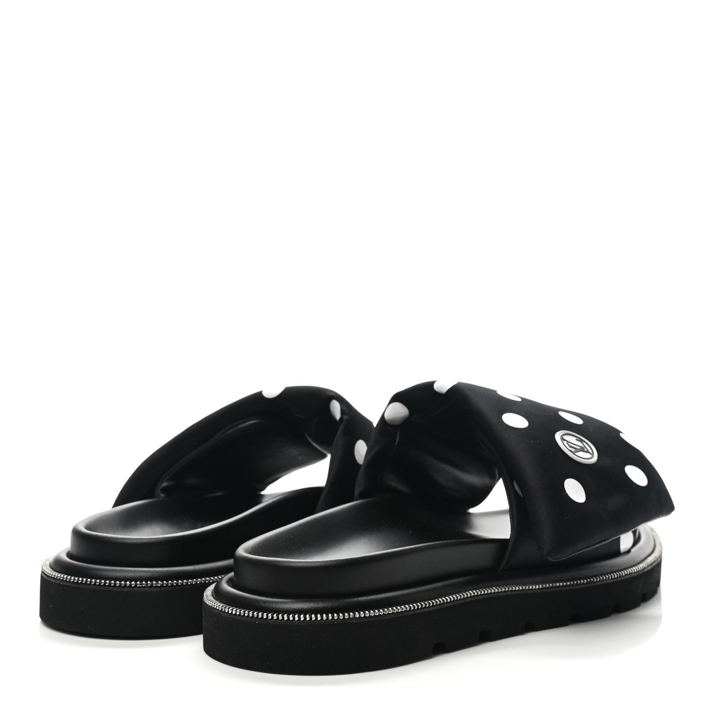 Satin Polka Dot Pool Pillow Flat Comfort Mule 42 Black White