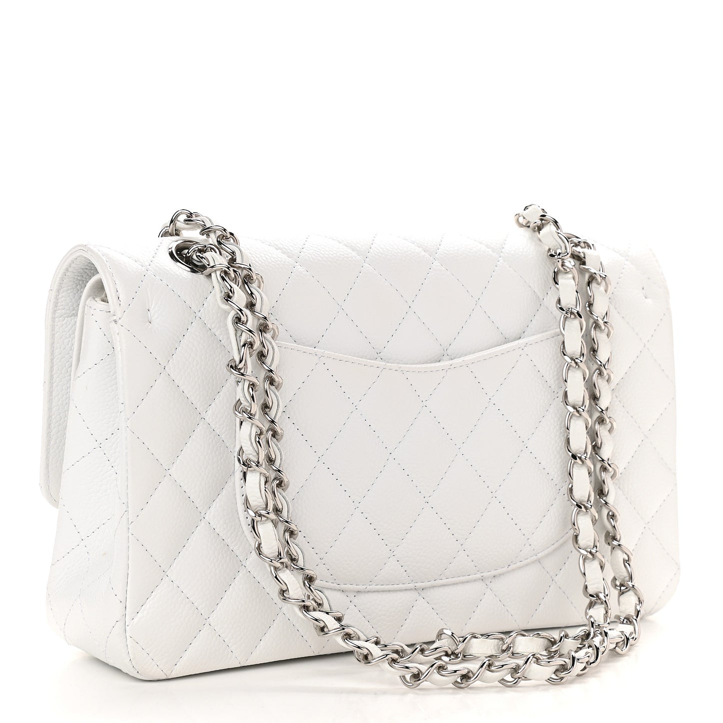 Caviar Quilted Medium Double Flap White
