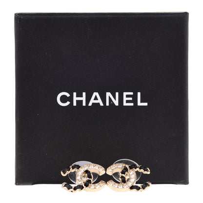 Chanel Crystal Baguette Lambskin Chain CC Vintage Allure Stud Earrings Black Gold 5 of 5