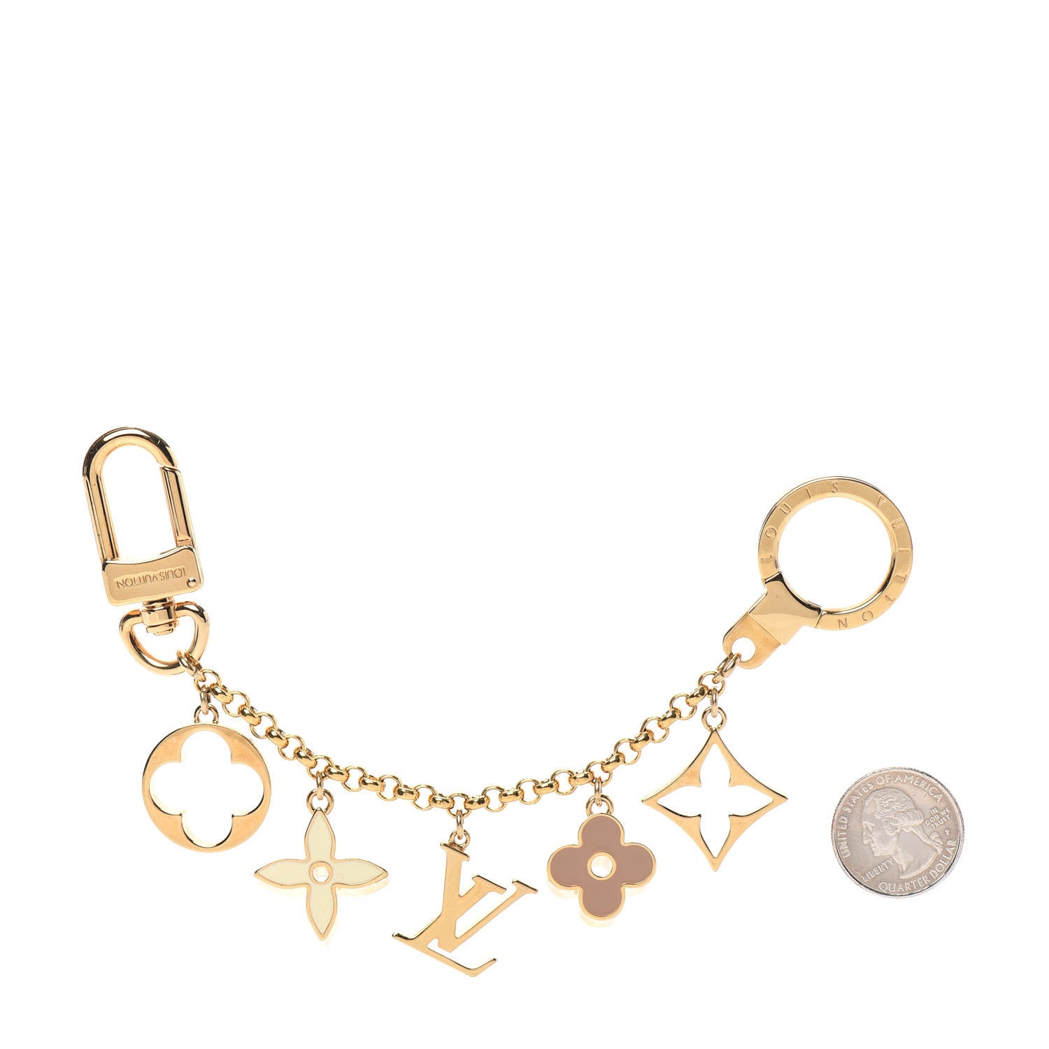 Louis Vuitton Brass Enamel Fleur De Monogram Bag Charm Chain Gold 2 of 3