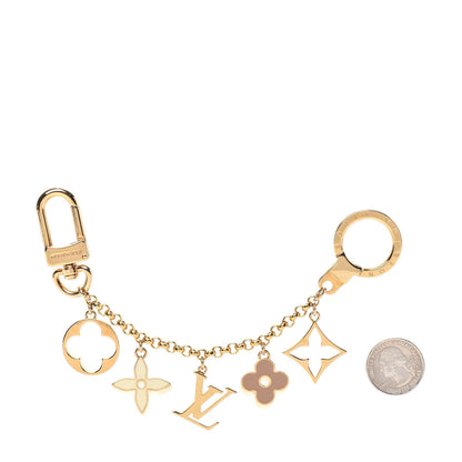 Louis Vuitton Brass Enamel Fleur De Monogram Bag Charm Chain Gold 2 of 3