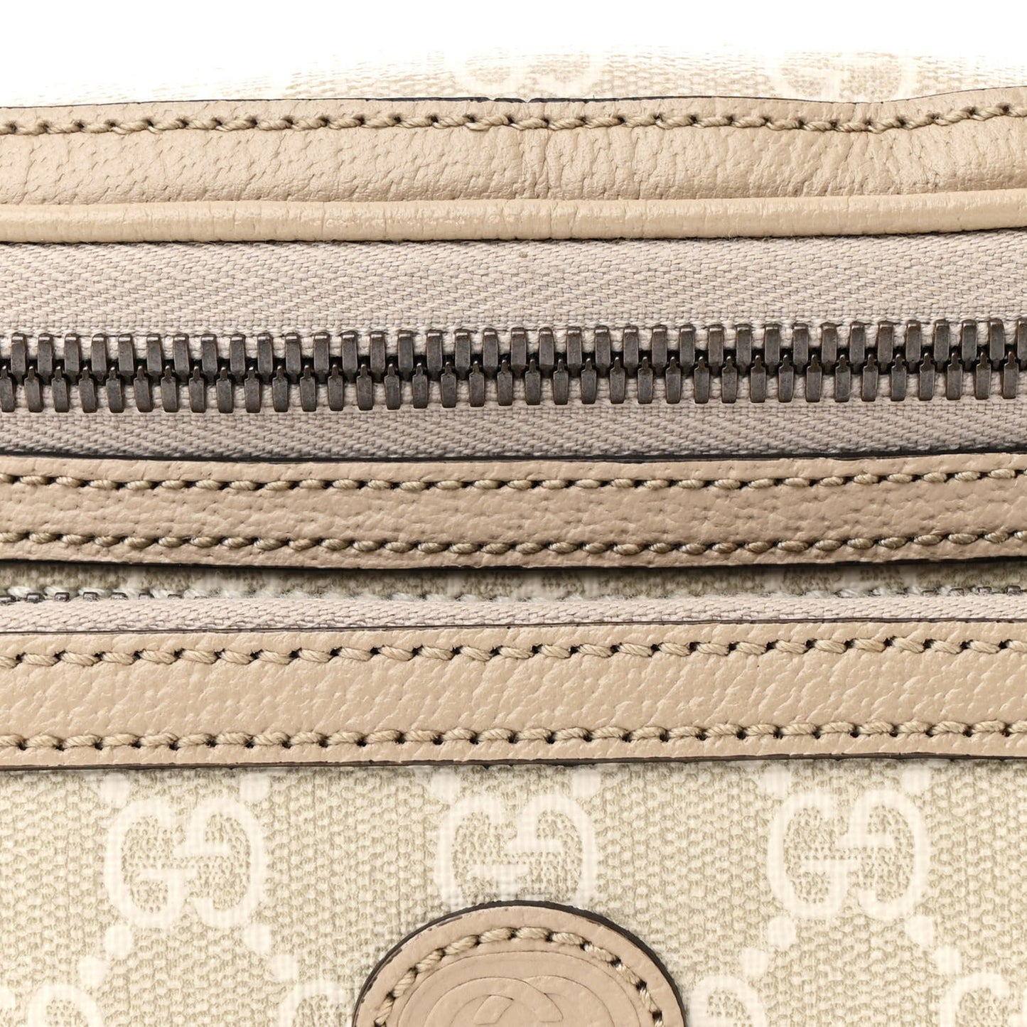 GG Supreme Monogram Textured Calfskin Web Retro Interlocking G Belt Bag Beige Mystic White Oatmeal