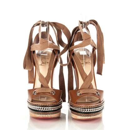 Christian Louboutin Shiny Calfskin Tribuli 140 Wedge Sandals 34 Fauve 2 of 6