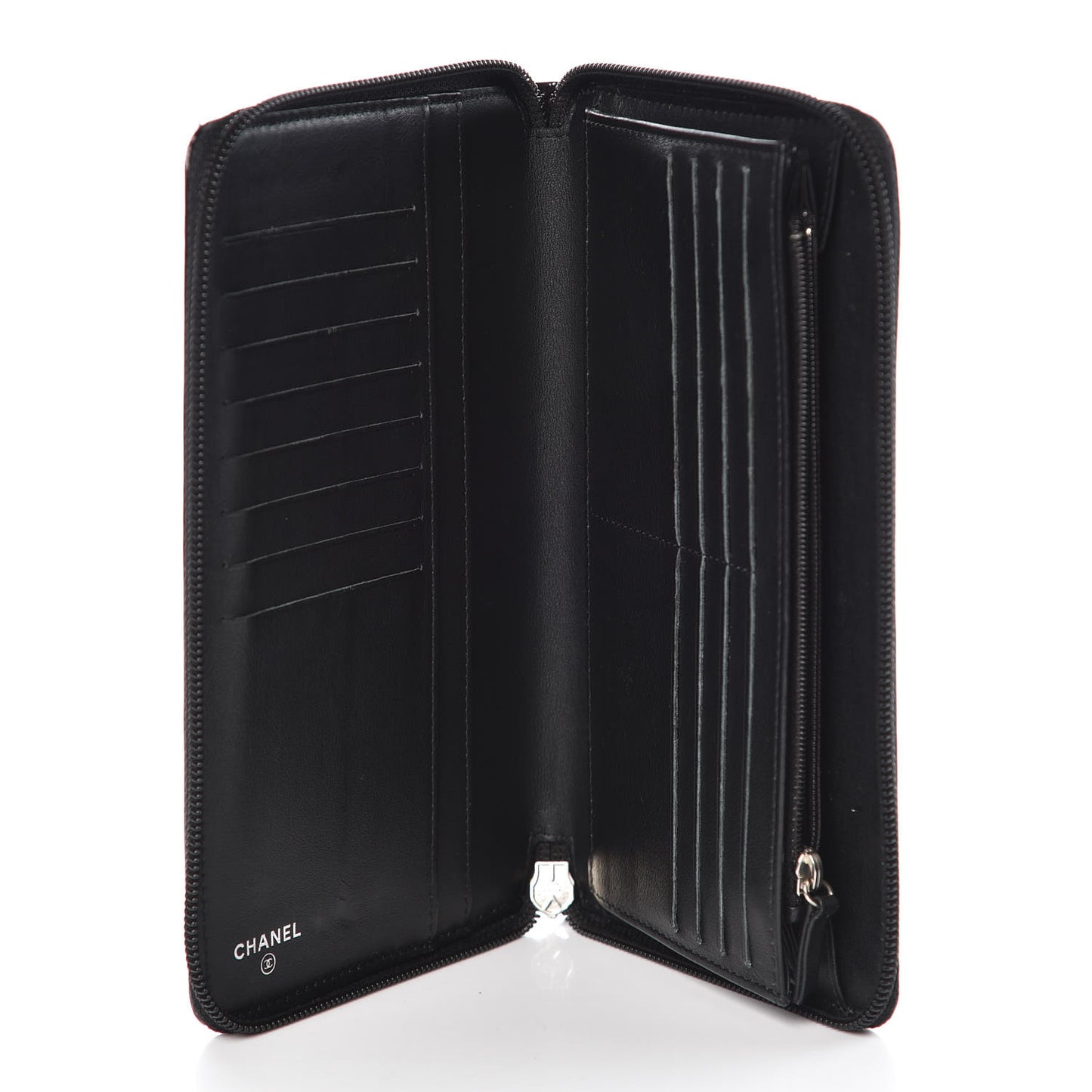 Patent Camellia Embossed Large Zip Around Gusset Wallet Black