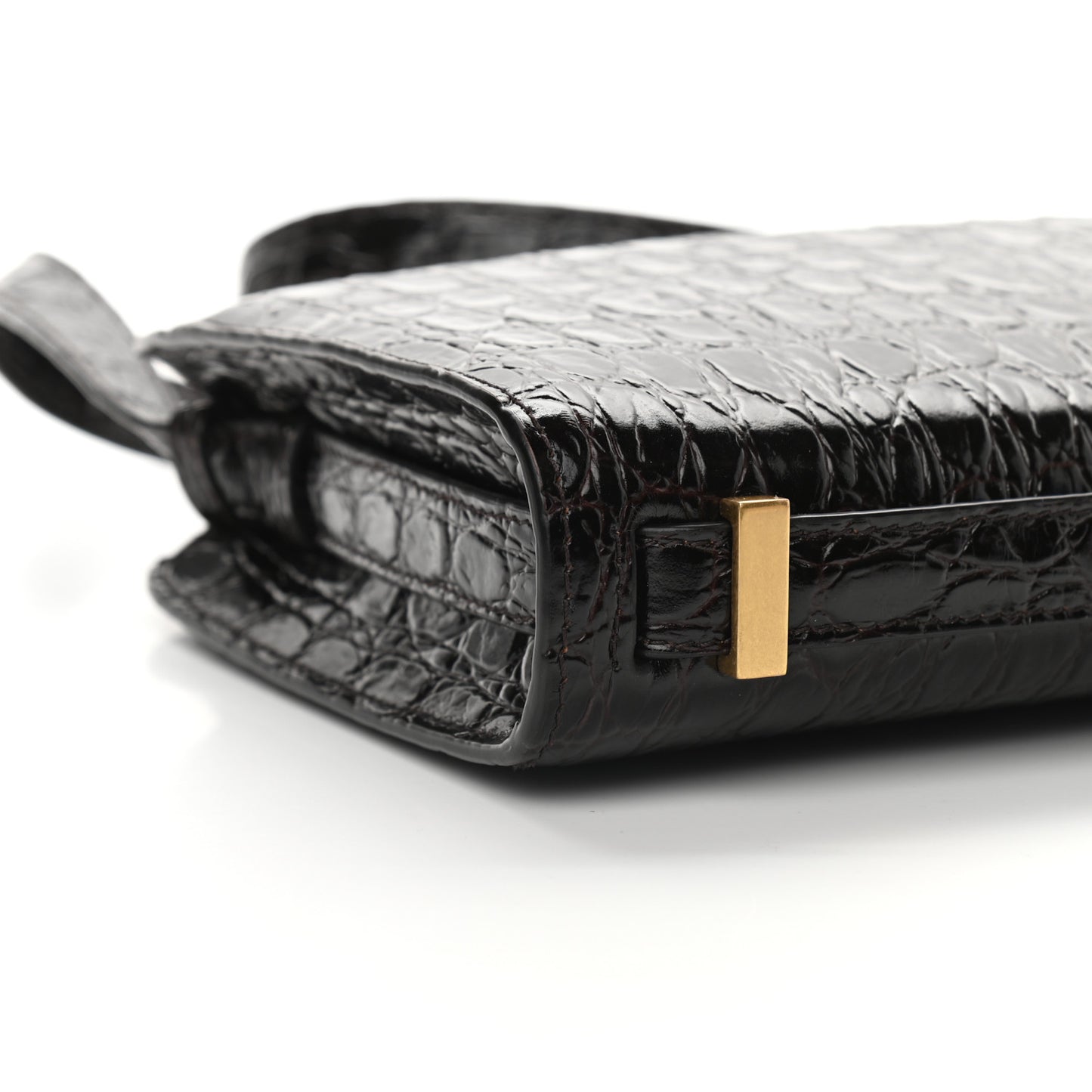 Calfskin Crocodile Embossed Reverse Satchel Brown