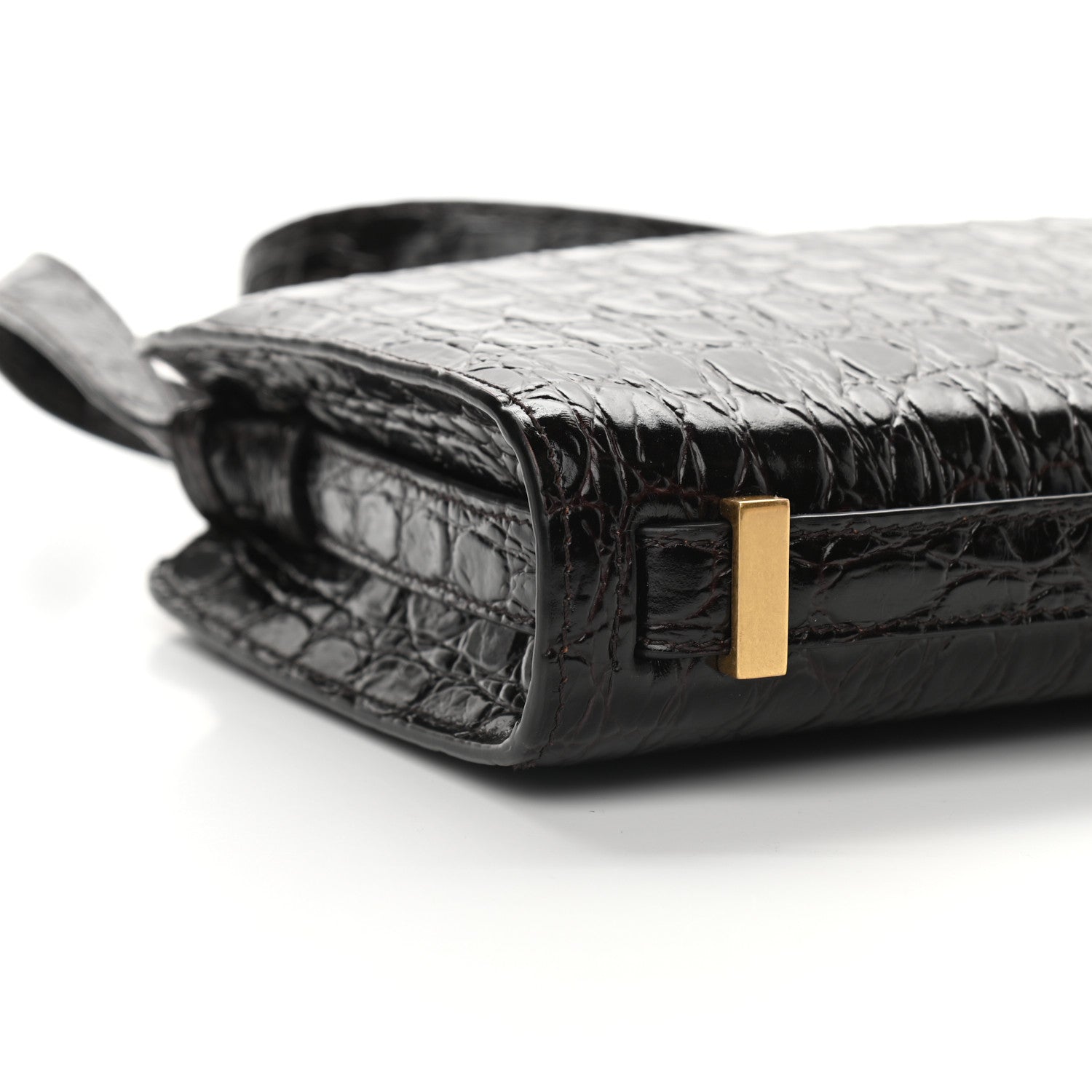 Saint Laurent Calfskin Crocodile Embossed Reverse Satchel Brown 7 of 8