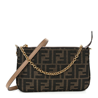 Fendi Fabric Jacquard Vitello Grace FF 1974 Baguette Pouch Tobacco Moro Sand 1 of 9