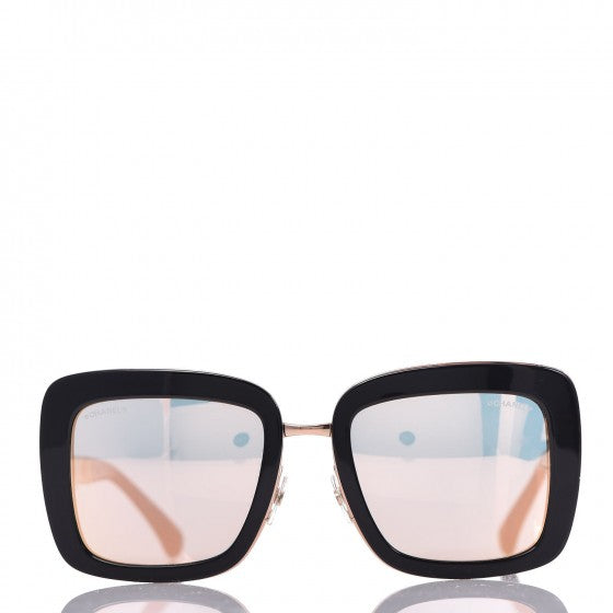 Metal Square Spring Sunglasses 5369 Black Pink Gold