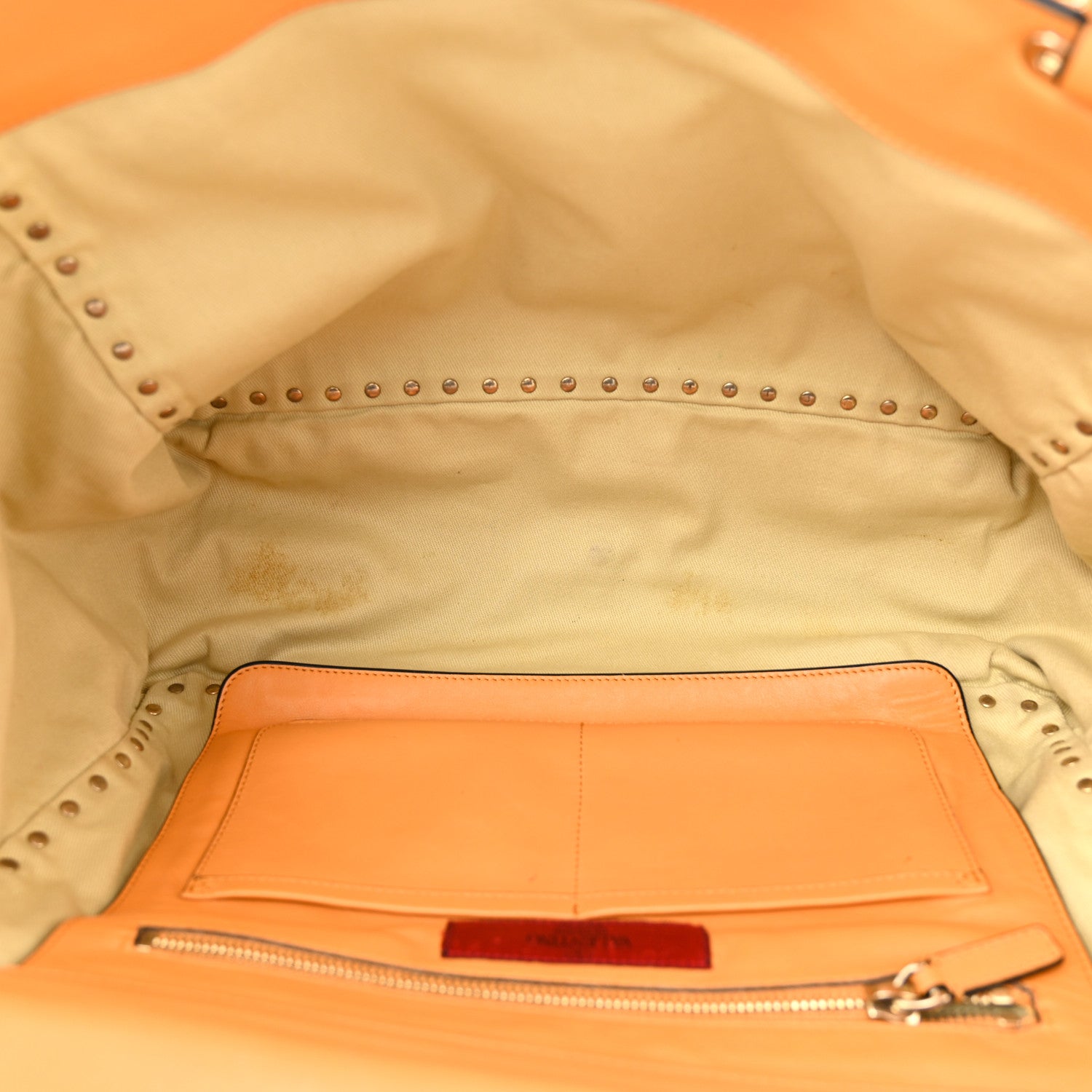 Valentino Garavani Vitello Medium Rockstud Tote Orange Fluo 5 of 13
