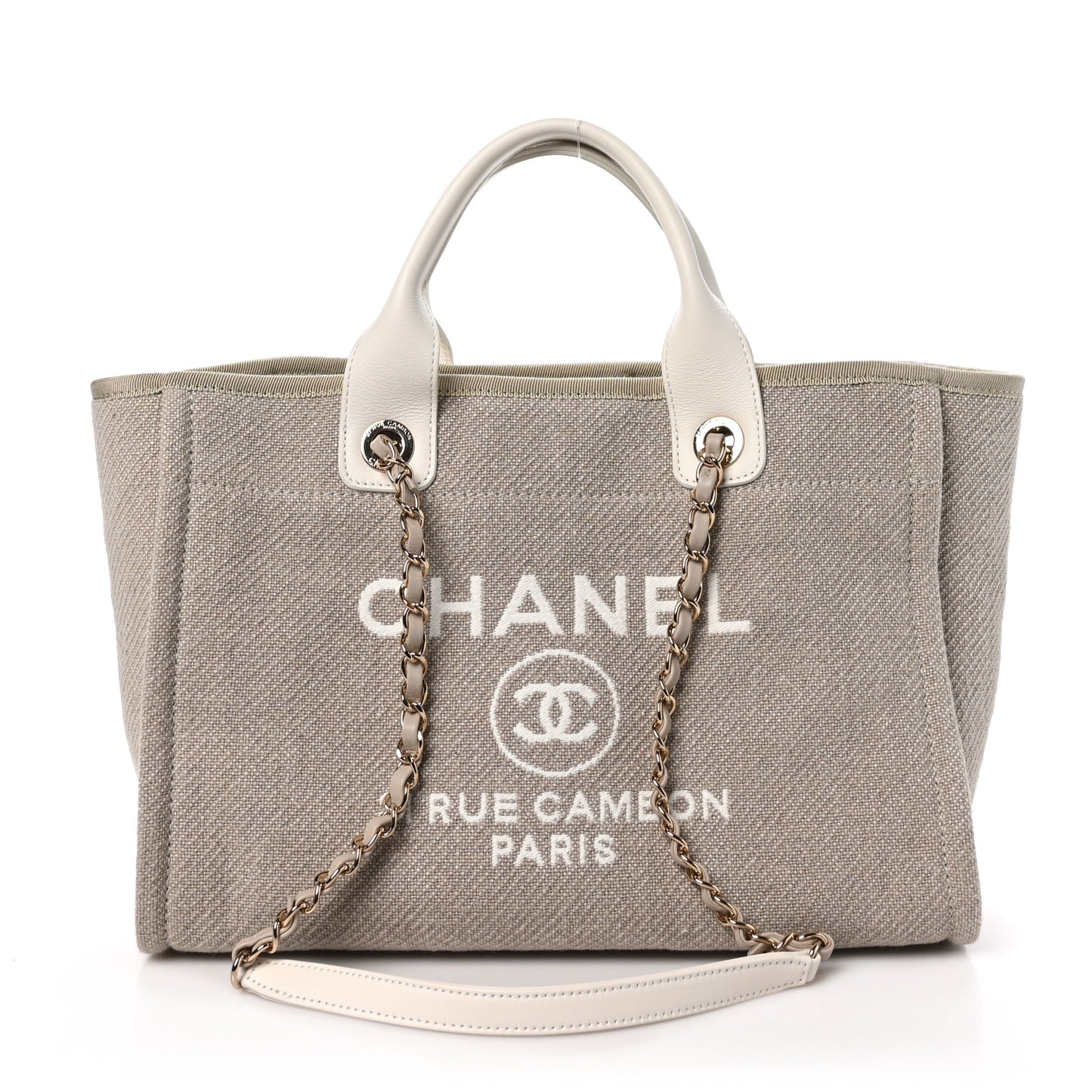 Mixed Fibers Calfskin Small Deauville Tote Light Grey