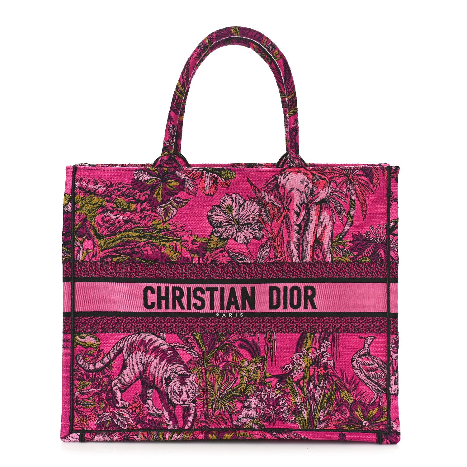 Christian Dior Canvas Embroidered Large Toile de Jouy Voyage Book Tote Fuchsia Multicolor 1 of 8