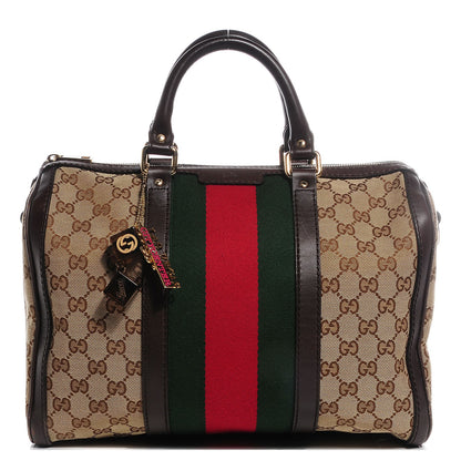 Gucci Monogram Vintage Web Medium Boston Dark Brown 1 of 9