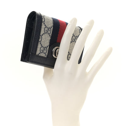 Gucci GG Supreme Monogram Textured Dollar Calfskin Web Ophidia Card Case Beige Blue 2 of 10