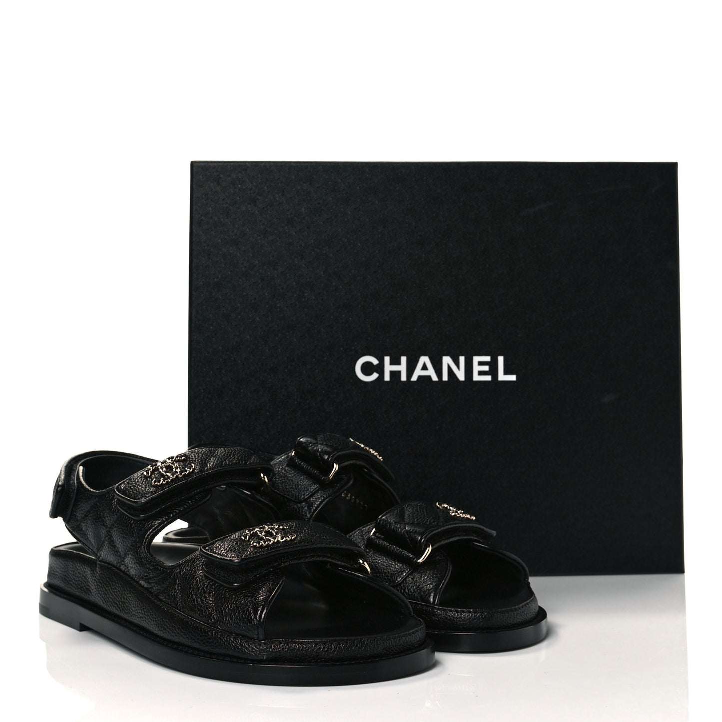 Grained Calfskin Velcro Dad Sandals 36 Black