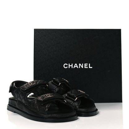 Chanel Grained Calfskin Velcro Dad Sandals 36 Black 9 of 9