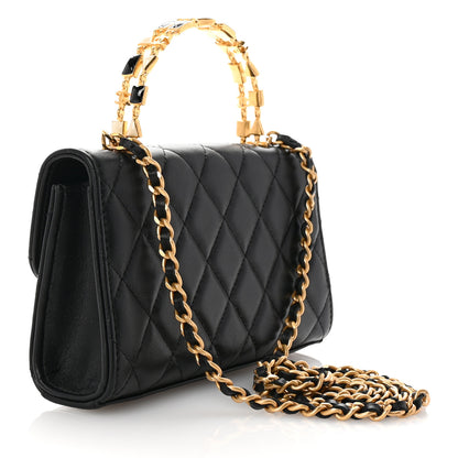 Chanel Lambskin Enamel Quilted Top Handle Flap Phone Holder With Chain Black 3 of 10