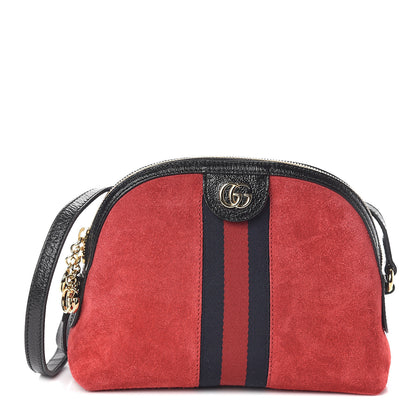 Gucci Suede Patent Web GG Small Ophidia Dome Shoulder Bag Hibiscus Red 1 of 8